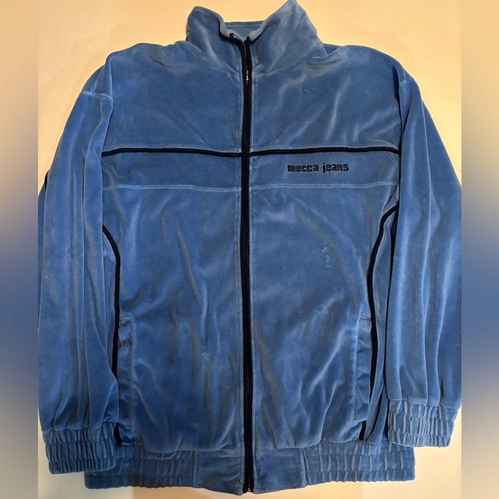 Velour mecca jeans blue track zip up sweater Y2K hip hop style